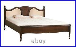 Bed Classic Double Leather Textile Real Wooden Antique Style New Brown + Beige