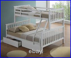 Beech Three Sleeper Bunk Bed Bottom Bed is 4'6ft Double, Top Bed is 3ft Single