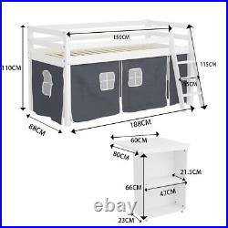 Boys Girls Cabin Loft Bed Childrens Mid Sleeper Bunk Bed Kids Single Bed withTent
