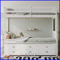 Bunk Bed 3FT Kids Sleeper Stylish White Wooden Bed Frame with Drawers & Trundle