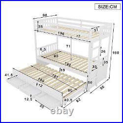 Bunk Bed 3FT Kids Sleeper Stylish White Wooden Bed Frame with Drawers & Trundle