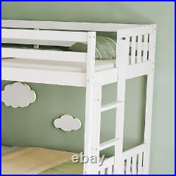 Bunk Bed 3FT Kids Sleeper Stylish White Wooden Bed Frame with Drawers & Trundle