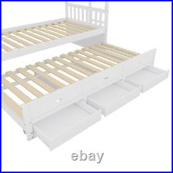 Bunk Bed 3FT Kids Sleeper Stylish White Wooden Bed Frame with Drawers & Trundle