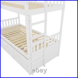 Bunk Bed 3FT Kids Sleeper Stylish White Wooden Bed Frame with Drawers & Trundle