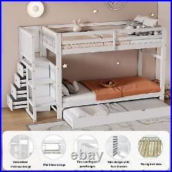 Bunk Bed 3ft Kids High Sleeper Wooden Bed Frame with Trundle and Storage Cabinet