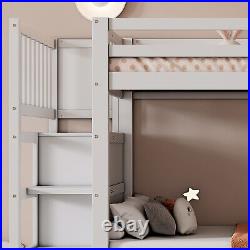 Bunk Bed 3ft Kids High Sleeper Wooden Bed Frame with Trundle and Storage Cabinet