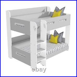 Bunk Bed 3ft Kids Wooden Grey White with Shelves Ladder