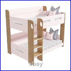 Bunk Bed 3ft Kids Wooden Pink Oak Finish with Shelves Ladder
