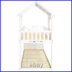 Bunk Bed, 3ft Single Bed Wooden House Bed Kids Teens Bed Frames with Storage Stair