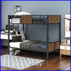 Bunk Bed 3ft Single Metal Frame & Wooden Side Panel Bed Frame Kids High Sleeper