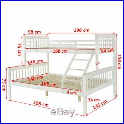 Bunk Bed Bed Frame 3 Triple Sleeper Double Single Bedroom Bed in White Family UK