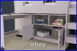 Bunk Bed Cabin Bed Mid Sleeper Cabinet Set with Storage & Desk Wooden Kids