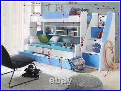 Bunk Bed Children High Sleeper Modern Kids Bedroom 6 Colours Cabin Triple Bed