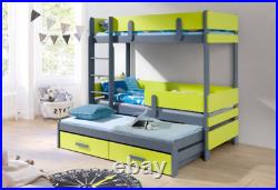 Bunk Bed ELLA 3 with Mattresses KIDS BEDROOM FURNITURE Solid Wood Custom Colours