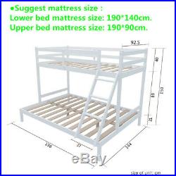 Bunk Bed Frame Triple Sleeper Solid Pine 3ft Top & 4ft6 Bottom Kid Bedroom Guest