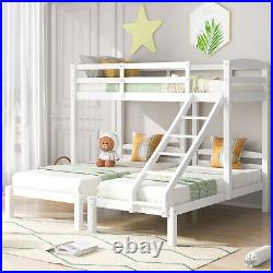 Bunk Bed Frame Triple Sleeper Wooden 3FT Children Bed with Side Ladder White UK