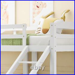 Bunk Bed Frame Triple Sleeper Wooden 3FT Children Bed with Side Ladder White UK