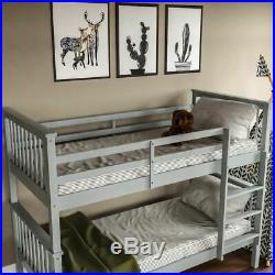 Bunk Bed High Sleeper Solid Pine Wood Frame Ladder Slats Single 3FT Grey