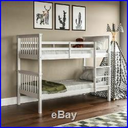 Bunk Bed High Sleeper Solid Pine Wood Frame Ladder Slats Single 3FT White