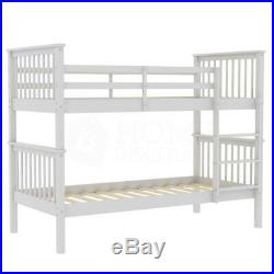 Bunk Bed High Sleeper Solid Pine Wood Frame Ladder Slats Single 3FT White