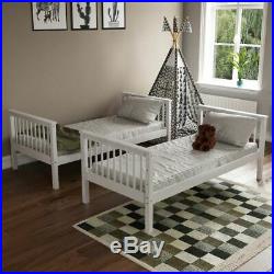 Bunk Bed High Sleeper Solid Wood Frame Slats Ladder Childrens Single 3FT White