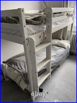 Bunk Bed In White Wood, Two Mattresses, Ladder, 2ft 6in Width