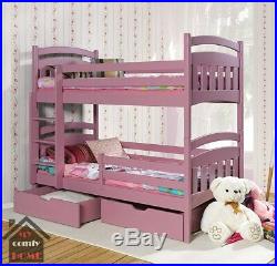 Bunk Bed JAC 2 MATTRESSES Double Childrens Sleeper Drawers Solid Wood 24 Colours