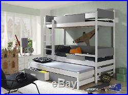 Bunk Bed Kids High Sleeper Children Bedroom Triple Bed Cabin 4 Mattresses 2 Size