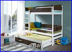 Bunk Bed Kids High Sleeper Children Bedroom Triple Bed Cabin 4 Mattresses 2 Size