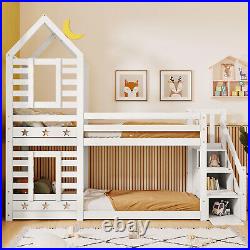 Bunk Bed Kids Toddlers High Sleeper 3FT Single Wooden Bed Frame Solid Pine Wood