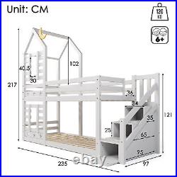 Bunk Bed Kids Toddlers High Sleeper 3FT Single Wooden Bed Frame Solid Pine Wood