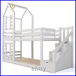 Bunk Bed Kids Toddlers High Sleeper 3FT Single Wooden Bed Frame Solid Pine Wood