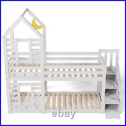 Bunk Bed Kids Toddlers High Sleeper 3FT Single Wooden Bed Frame Solid Pine Wood