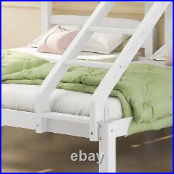 Bunk Bed Single Size Bed Pine Wood Kids Children Bed Frame Triple Sleeper White