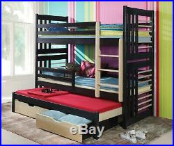 Bunk Bed Triple Kids High Cabin Sleeper Children Bedroom Two Sizes 4 Mattresses