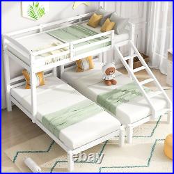 Bunk Bed Triple Sleeper with Ladder Solid Pine Wood Bed Frame for 3 Persons