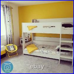 Bunk Bed White Wooden Modern Kids + Storage Shelves