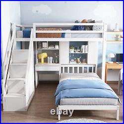 Bunk Bed with Desk, Shelves and Slatted Frame 3ft Single Bed with Storage Stairs