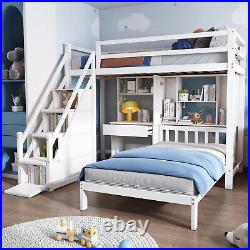 Bunk Bed with Desk, Shelves and Slatted Frame 3ft Single Bed with Storage Stairs