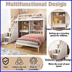 Bunk Bed with Desk, Shelves and Slatted Frame 3ft Single Bed with Storage Stairs