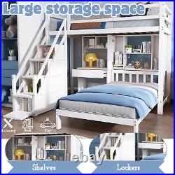 Bunk Bed with Desk, Shelves and Slatted Frame 3ft Single Bed with Storage Stairs