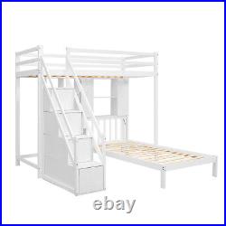 Bunk Bed with Desk, Shelves and Slatted Frame 3ft Single Bed with Storage Stairs