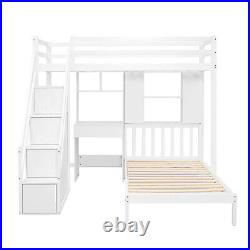 Bunk Bed with Desk, Shelves and Slatted Frame 3ft Single Bed with Storage Stairs