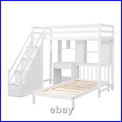 Bunk Bed with Desk, Shelves and Slatted Frame 3ft Single Bed with Storage Stairs