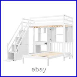 Bunk Bed with Desk, Shelves and Slatted Frame 3ft Single Bed with Storage Stairs