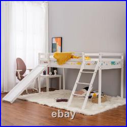 Bunk Bed with Slide Ladder Wooden 3FT Single Bed Frame Wooden Cabin Bed for Kids