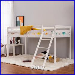 Bunk Bed with Stair 3FT Single Bed Frame Wooden Cabin Bed in White for Children