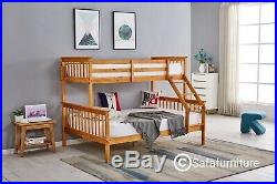 Bunk Bed wooden frame triple sleeper children 4ft6 & 3ft adult Oak colour