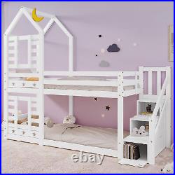 Bunk Beds 3ft Single Bed Pine Wood Bed Frame Twin Sleeper with Window for Kids ML