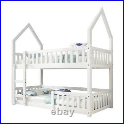 Bunk Beds Kids Treehouse Wooden Single Size Bed Solid Pine Wood Bed Frame White